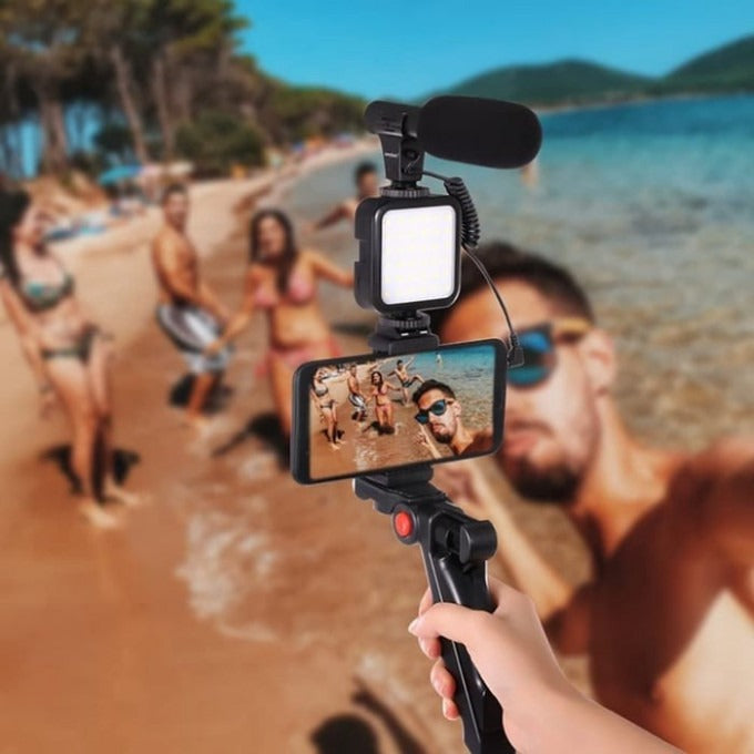 Kit de microphone vidéo professionnel avec trépied et lumière LED