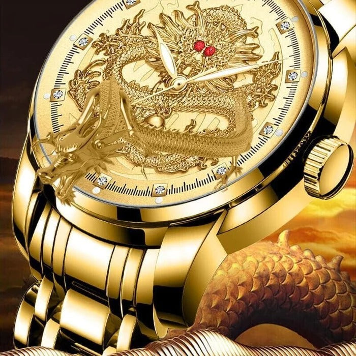 ⌚Montre dragon doré en relief⌚✨