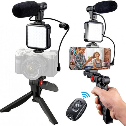 Kit de microphone vidéo professionnel avec trépied et lumière LED